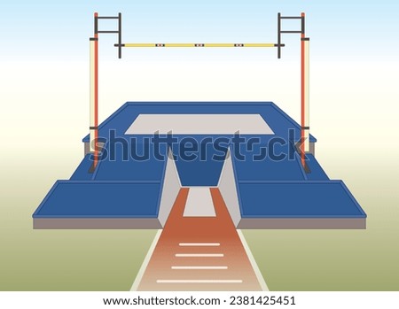 pole vaulting landing pad and pit with sky and grass background
