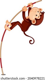 Pole vaulting monkey cartoon character  illustration