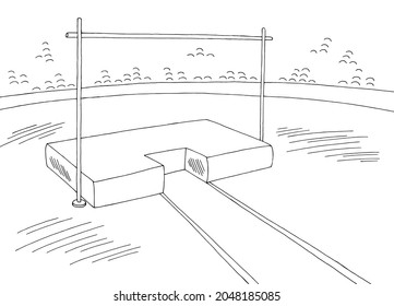 Pole vaulting stadium sport graphic black white sketch illustration vector