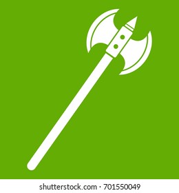 Poleaxe icon white isolated on green background. Vector illustration