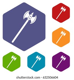Poleaxe icons set hexagon isolated vector illustration