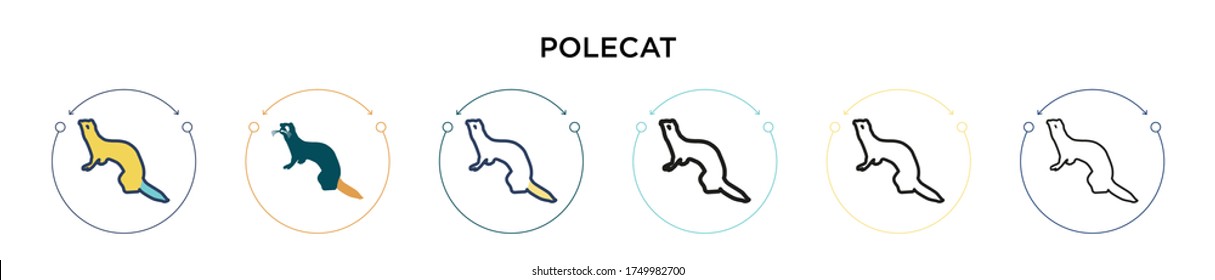 Icono de Polecat en el estilo relleno, delgado, contorno y trazo. Ilustración vectorial de dos iconos vectoriales de polecat de color y negro se puede utilizar para móviles, ui, web