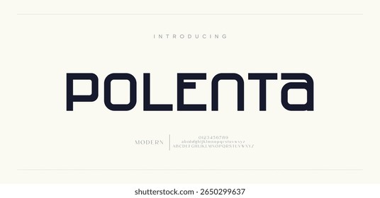 Polenta abstract fontes de alfabeto moderno mínimo para logotipo. Tecnologia de tipografia música digital eletrônica futura fonte criativa. ilustração vetorial 