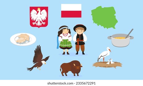 Poles people icons set. Vector illustration in cartoon style.