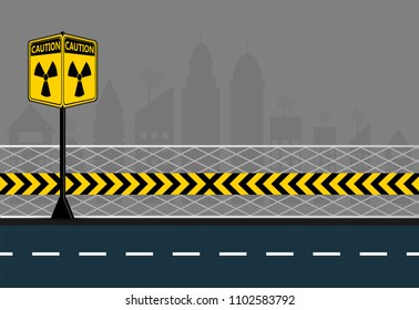 Poles warning yellow of the danger of radiation on city streets background,radiation icon symbol,Vector illustration