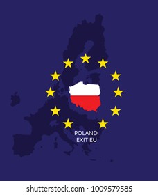 Polexit. Politycal graphic/ concept. Polish map/flag in star circle on   the background of European Union map. Poland exit EU.