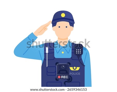 Police Officer Saluting with Body‑Worn Camera — Vector Illustration