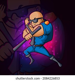 The police action with the bat esport logo design of illustration
