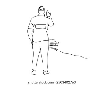 Police activities minimalist concept. One line draw graphic design vector illustration. Single continuous line drawing a policeman directing traffic.