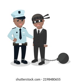 Police african Caught Thief design character on white background