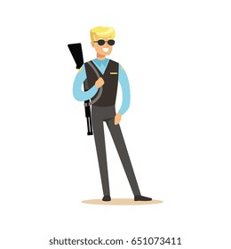 Police agent with rifle character vector Illustration
