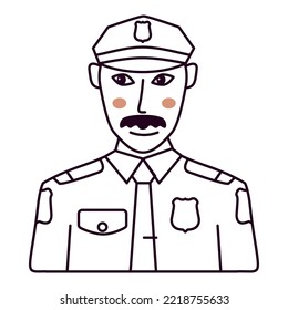 Police agent.Policeman avatar.Policeman line icon.Isolated on white background. Vector flat illustration.