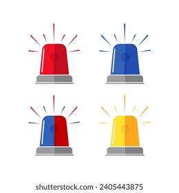 Police or ambulance red flashing siren logo. Flat style with scattered rays lines. Vector illustration