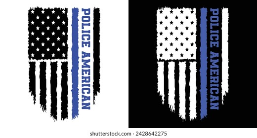 Police American Distressed Flag. Thin Blue Line Usa America Design For T Shirt Poster Banner Backround Print Vector Eps Illustration. svg
