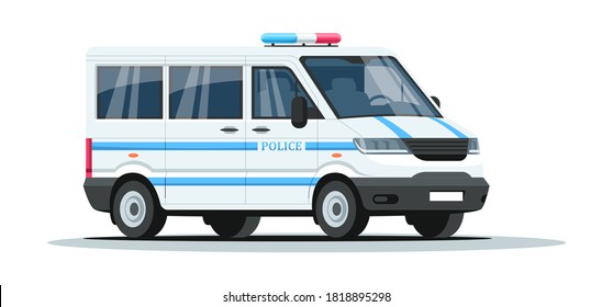 Police armored truck semi flat RGB color vector illustration. Enforcement transportation. Patrol car with siren for urgency. Auto for guard. Van isolated cartoon object on white background