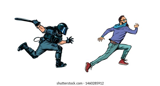 police arrest hipster protest. Pop art retro vector illustration drawing