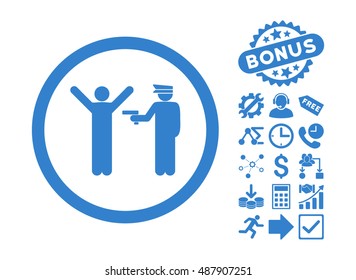 Police Arrest pictograph with bonus design elements. Vector illustration style is flat iconic symbols, cobalt color, white background.