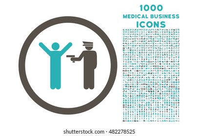 Police Arrest rounded vector bicolor icon with 1000 medical business icons. Set style is flat pictograms, grey and cyan colors, white background.