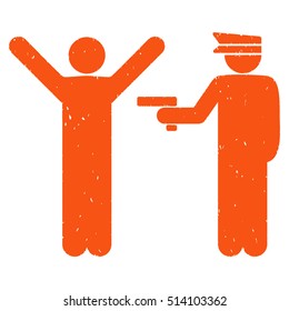 Police Arrest rubber seal stamp watermark. Icon vector symbol with grunge design and corrosion texture. Scratched orange ink sticker on a white background.