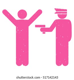 Police Arrest rubber seal stamp watermark. Icon vector symbol with grunge design and corrosion texture. Scratched pink ink sign on a white background.