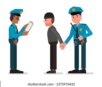 Police arrest a suspect. Vector illustration, flat style drawing. Isolated on a white background.
