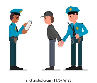 Police arrest a suspect. Vector stock illustration, flat style drawing. Isolated on a white background.