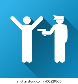 Police Arrest vector toolbar icon for software design. Style is a white symbol on a square blue background with gradient long shadow.