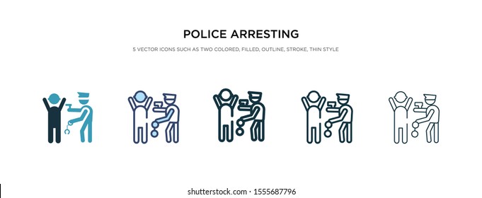 police arresting man icon in different style vector illustration. two colored and black police arresting man vector icons designed in filled, outline, line and stroke style can be used for web,