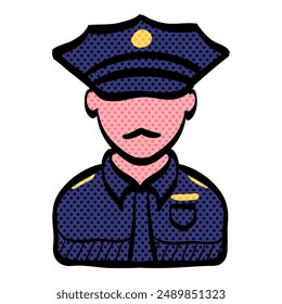 Police avatar halftone icon hand drawn color vector illustration