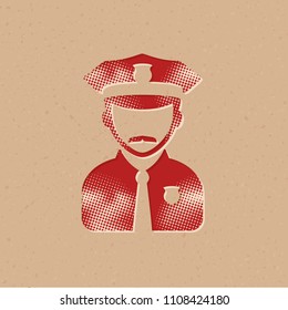 Police avatar icon in halftone style. Grunge background vector illustration.