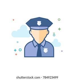 Police avatar icon in outlined flat color style. Vector illustration.