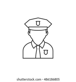 Police avatar icon in thin outline style. People service security guard protect crime