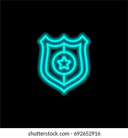 Police badge blue glowing neon ui ux icon. Glowing sign logo vector