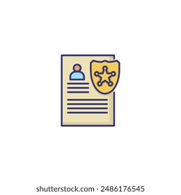 Police badge with document line icon. Warrant, police report, subpoena. Justice concept. Vector illustration can be used for topics like police, legal system, law enforcement