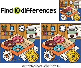 Police Badge, Donuts, Coffee Find The Differences