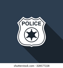 Police badge flat icon with long shadow. Vector Illustration