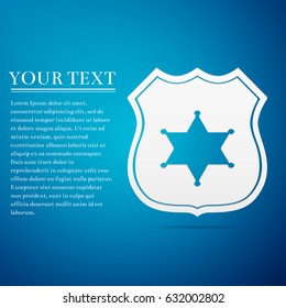 Police badge flat icon on blue background. Vector Illustration