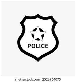 Police badge in flat vector illustration symbolizing law enforcement, protection, and authority, isolated on white background.