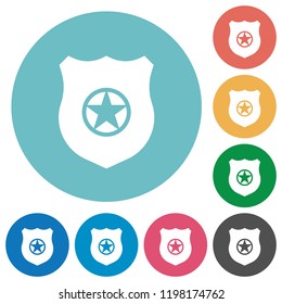 Police badge flat white icons on round color backgrounds