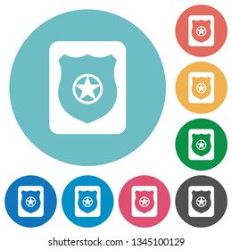 Police badge flat white icons on round color backgrounds