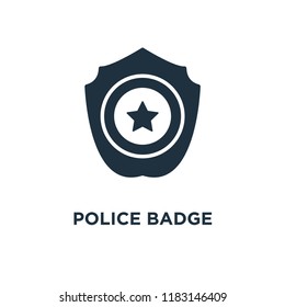 Police badge icon. Black filled vector illustration. Police badge symbol on white background. Can be used in web and mobile.