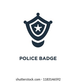 Police badge icon. Black filled vector illustration. Police badge symbol on white background. Can be used in web and mobile.