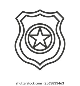 Police Badge Icon Depicting a Shield with a Star in Black and White