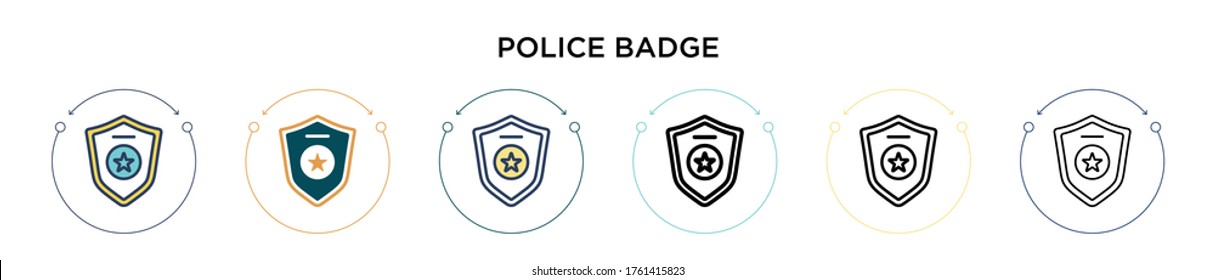 Police badge icon in filled, thin line, outline and stroke style. Vector illustration of two colored and black police badge vector icons designs can be used for mobile, ui, web