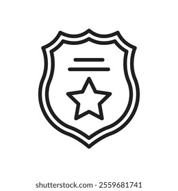 Police badge icon Flat art in black and white isolated