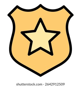 Police badge icon flat line style illustration representing law enforcement authority and identification, suitable for security, public safety, and police-related projects