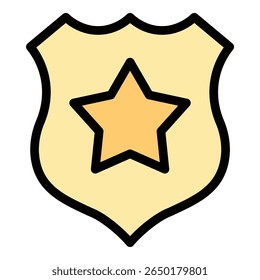 Police badge icon flat line style illustration representing law enforcement authority and public safety, suitable for security services, crime prevention materials, and official identification project