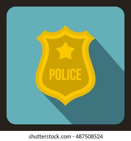 Police badge icon in flat style on a baby blue background vector illustration