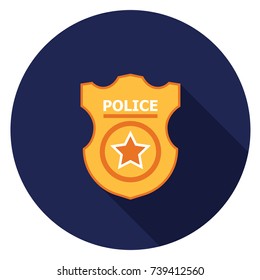 Police badge icon. Illustration in flat style. Round icon with long shadow.