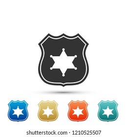 Police badge icon isolated on white background. Set elements in colored icons. Flat design. Vector Illustration